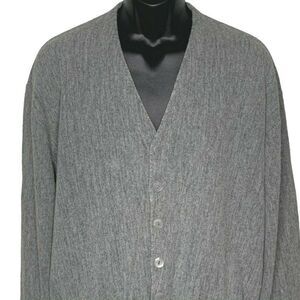 Vintage Cardigan Sweater L Heather Grey V Neck Button Front Grandpa